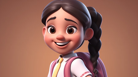 3D illustration of a cartoon character with a pigtail hairstyleの素材