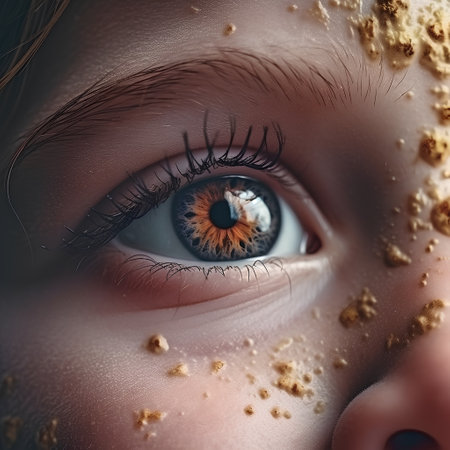 Close-up of a beautiful woman's eye with golden makeup.の素材