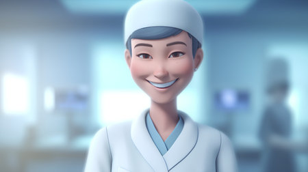 Smiling female doctor with a smile on her face. 3d renderingの素材