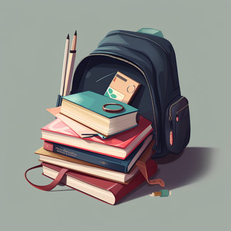 Back to school concept. School bag with books and pencils, vector illustrationの素材