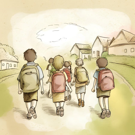 Back to school. Kids go to school. Children go to school. Vector illustration.の素材