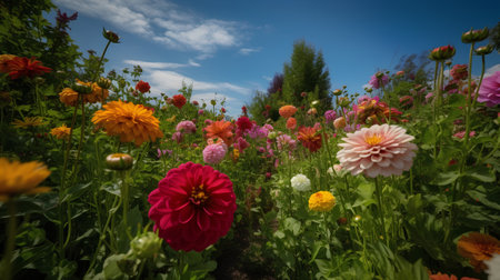 Colorful dahlia flowers in the garden. Summer landscape.の素材