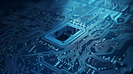 Circuit board close-up. Technology background. 3d renderingの素材