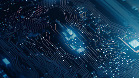 Circuit board close-up. Technology background. 3d renderingの素材