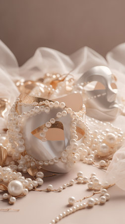 Traditional venetian carnival masks with pearls and lace.の素材