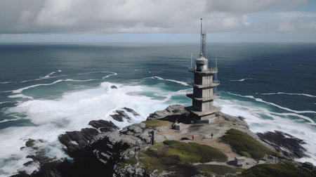 Aerial view of a lighthouse on the north coast of New Zealandの素材