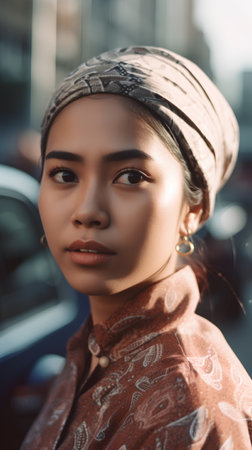 Portrait of a beautiful asian woman in a headscarfの素材