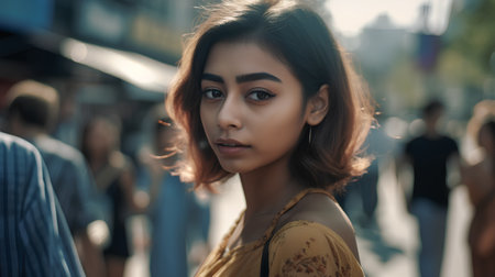 Portrait of a beautiful young asian girl in the city.の素材
