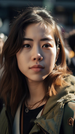 Portrait of a beautiful young asian woman in the city.の素材