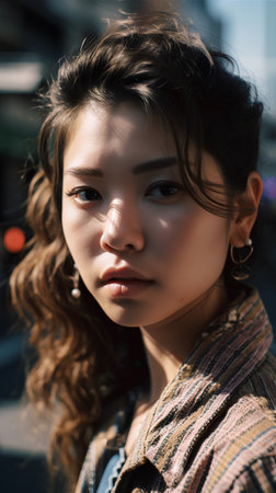Portrait of a beautiful young asian woman in the city.の素材