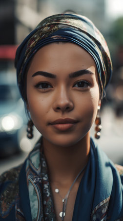 Portrait of a beautiful african american woman wearing headscarfの素材