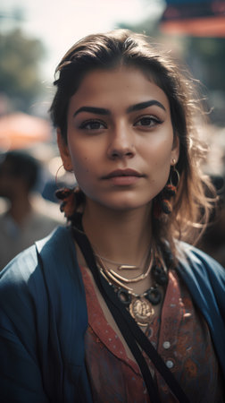 Portrait of a beautiful young woman with boho style clothes.の素材