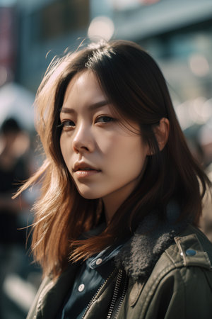 Portrait of a beautiful young asian woman in the city.の素材
