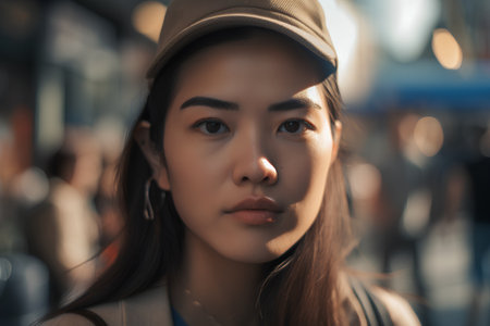 Portrait of a beautiful young asian woman in the city.の素材