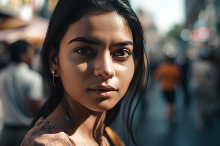 Portrait of a beautiful asian woman in the city. Soft focus.の素材