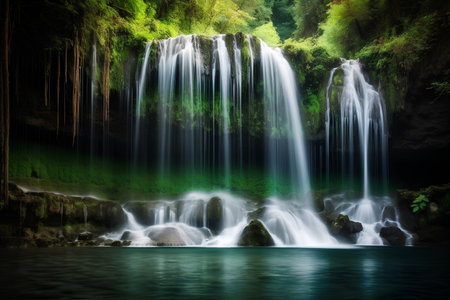 Beautiful waterfall in deep forest at Erawan National Park, Kanchanaburi, Thailandの素材