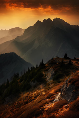 Mountain landscape at sunset. Sunrise in the mountains. Caucasus, Russiaの素材