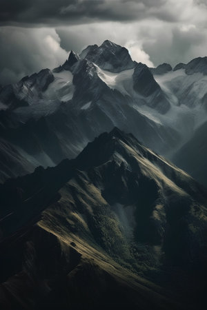 Mountain landscape in the clouds, Caucasus Mountains, Georgia, Europeの素材
