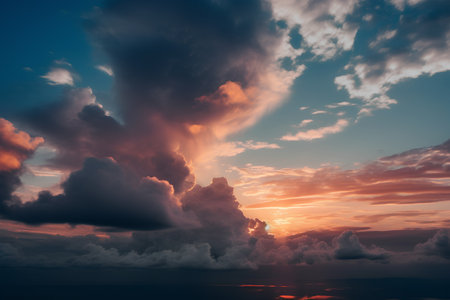 Beautiful sunset over the sea. Landscape with clouds and skyの素材