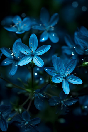Beautiful blue flowers on a dark background. Close-up.の素材