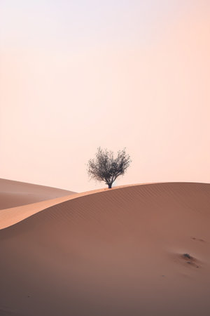 Single tree in the sand dunes of Erg Chebbi, Moroccoの素材