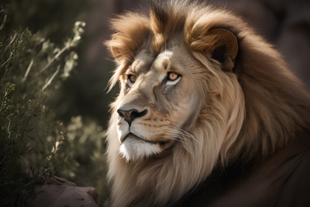 Portrait of a male lion in the savannah of Namibiaの素材
