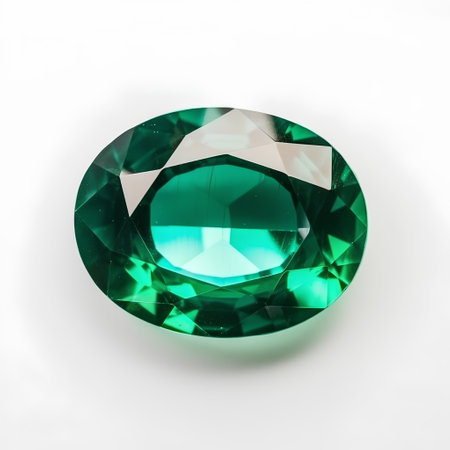 Green sapphire on a white background, closeup of photoの素材