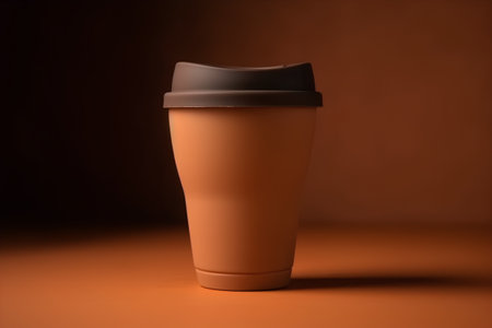 Coffee cup on a brown background. 3d rendering.の素材