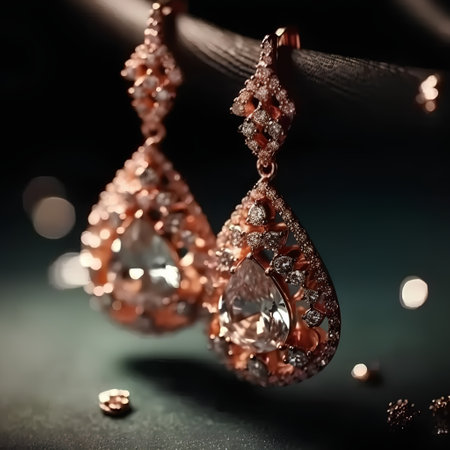 jewelry diamond earrings on a dark background close-upの素材