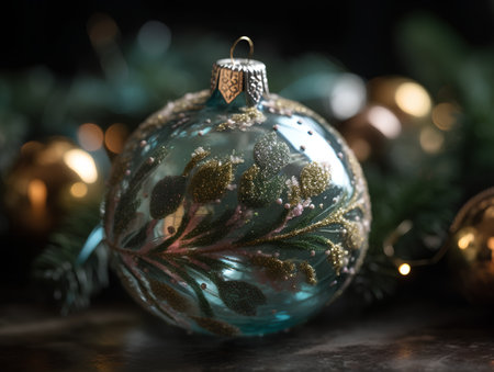 Christmas decoration on a dark background, close-up, selective focusの素材