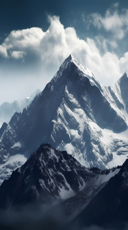 Snowy mountains in clouds. Caucasus, Dombay, Russiaの素材