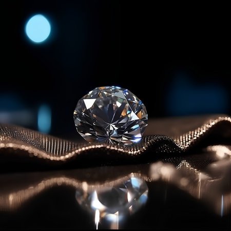 Close up of a diamond on a black background with bokehの素材