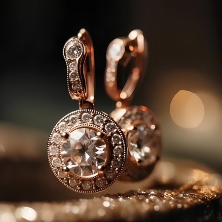 jewelry earrings with precious stones close-up macro photoの素材