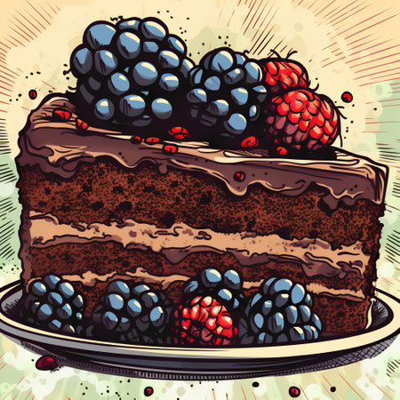 Chocolate cake with blackberries and raspberries. Vector illustration.の素材