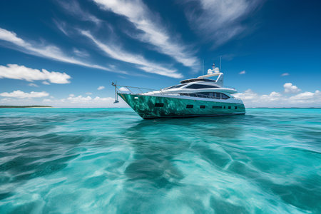 Luxury yacht in turquoise water. 3d renderの素材