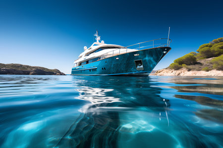 Luxury Yacht in the Mediterranean Sea. 3D Renderingの素材
