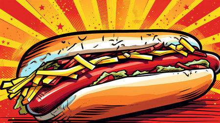 Fast food. Hot dog. Pop art retro comic book style vector