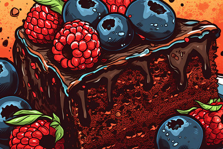 Seamless pattern with chocolate cake and berries. Vector illustration.の素材