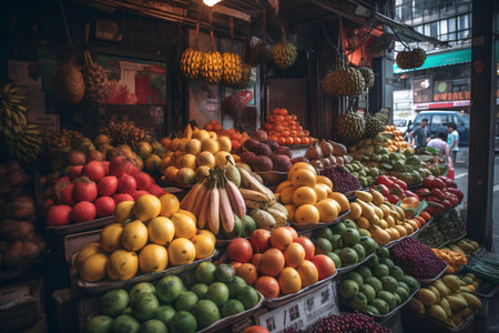 Fruits and vegetables at a street market in Istanbul, Turkey.の素材