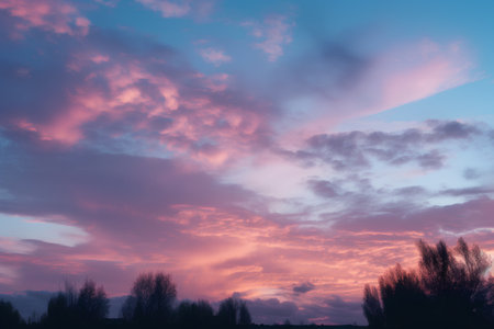 Beautiful sunset sky with pink and purple clouds. Nature composition.の素材