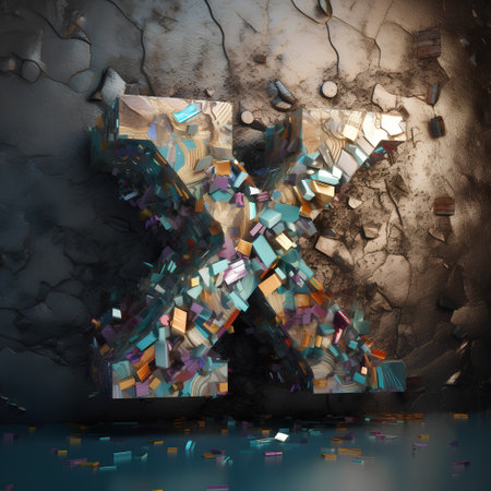 Grunge cracked letter K. 3D Render Illustration.の素材
