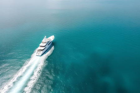 Aerial view of a luxury yacht in the turquoise seaの素材