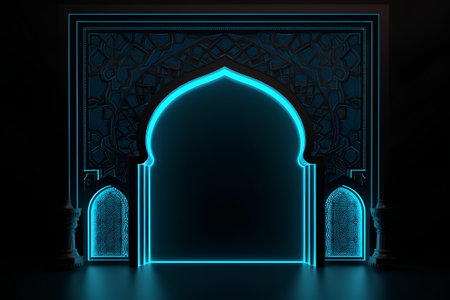 Ramadan Kareem background with mosque door and arabic patternの素材