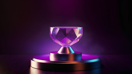 Glass trophy on dark background, 3d rendering. Computer digital drawing.の素材