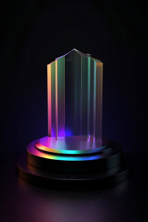 Abstract illuminated podium, pedestal or platform for awards ceremony. 3D renderの素材