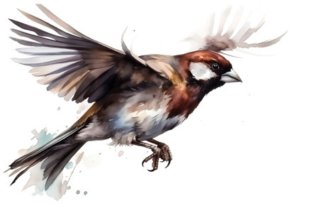 watercolor drawing of a sparrow, isolated on a white backgroundの素材