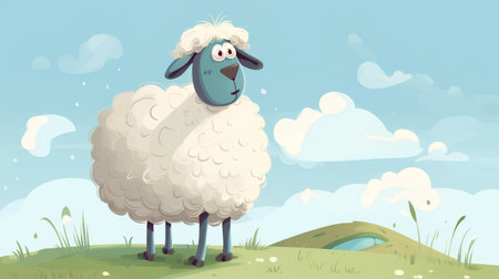 Sheep in the field. Vector illustration of a cartoon sheep.の素材