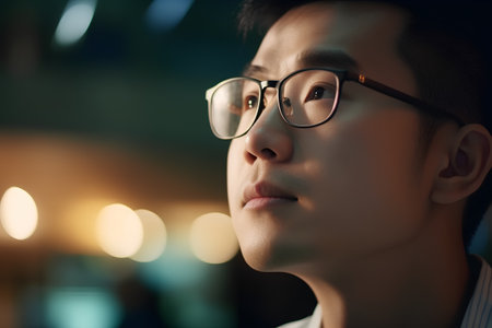 Portrait of Asian young man with eyeglasses, indoor shotの素材