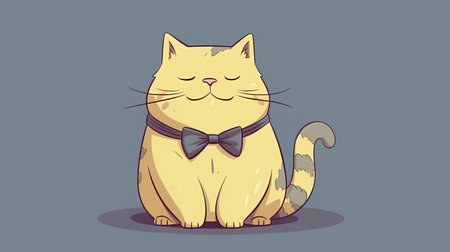 Illustration of a Cute Cartoon Cat in a Bow Tie.の素材