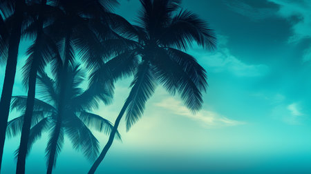 Silhouette of palm trees on the background of the sea and skyの素材